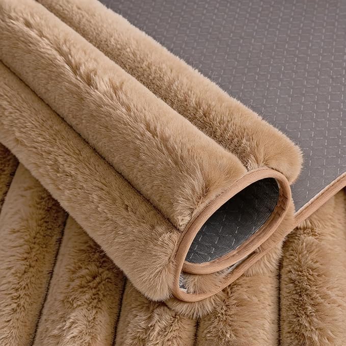 Coffee Rabbit Striped Plush Rug 5'x8', Fluffy Shaggy Area Rug - Image 5