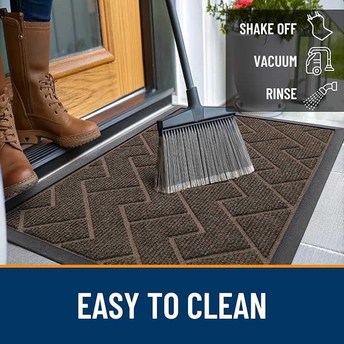 OLANLY Front Door Mat Outside 35x23, All-Season Absorbent Rubber Doormat | Brown - Image 6