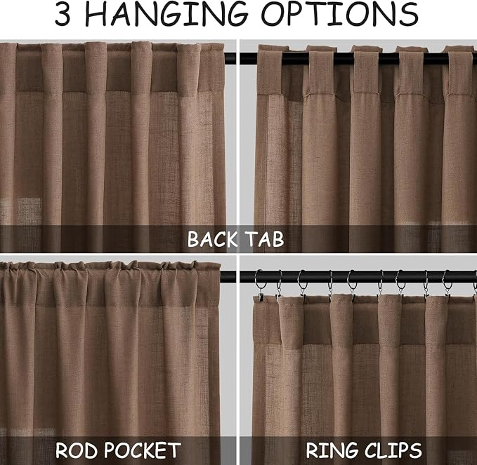 Caramel Brown Linen Curtains for Living Room 92 Inches Long Back Tab Light - Image 2