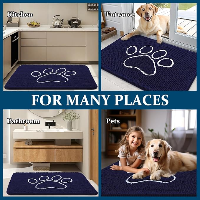 OLANLY Dog Door Mat for Muddy Paws 47x32, Paw Print Design Chenille Mud Mat | - Image 8