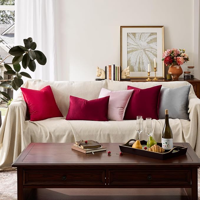 GIGIZAZA Burgundy Velvet Pillow Covers 26x26 Decorative Pillows Pack of 2 | Red - Image 8