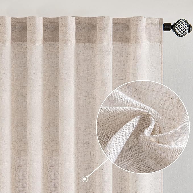 MIULEE Natural White Linen Curtains 132 Inch Length 2 Panels by MIULEE