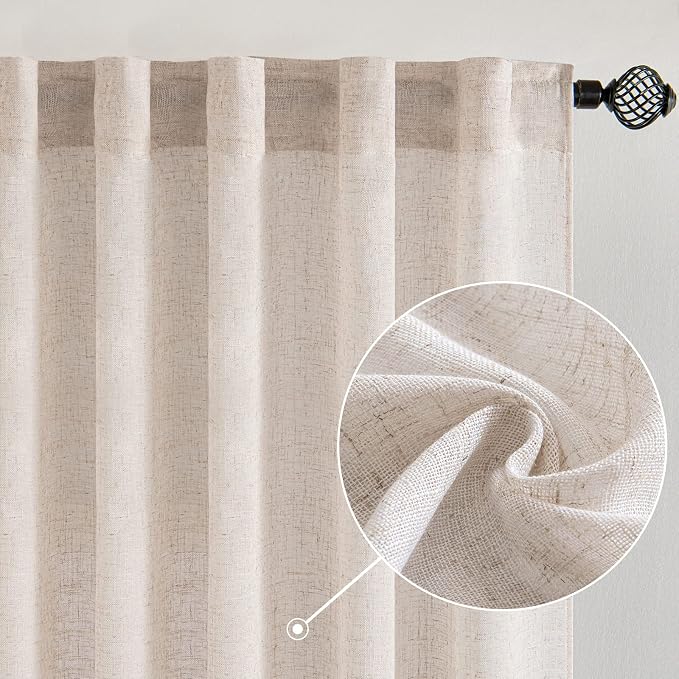 MIULEE Natural White Linen Curtains 52x96 Inch Long 2 Panels by MIULEE