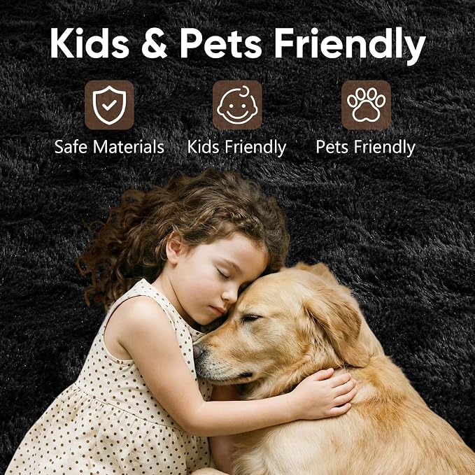 Noahas 4'x5'3'' Black Fluffy Soft Area Rug Non-Slip - Image 7