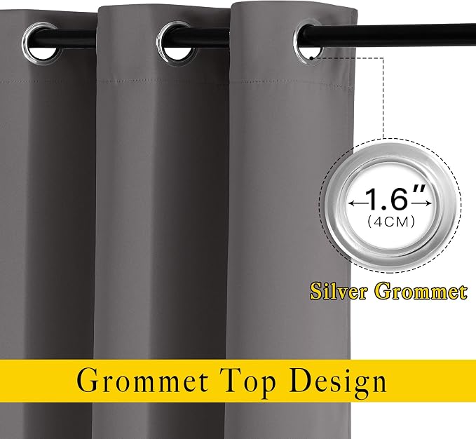 NICETOWN Blackout Grey Curtains 84 inches Long, Grommet Room Darkening Thermal - Image 2