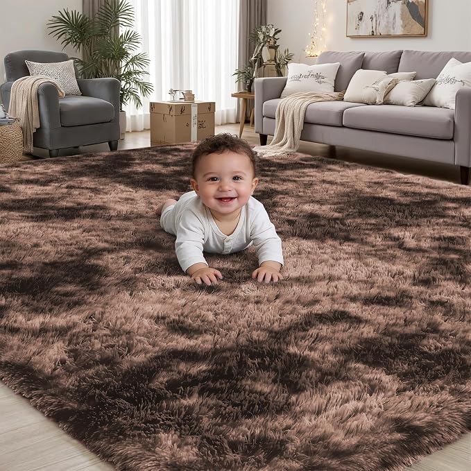 PLHXFR 9x12 Area Rug Living Room: Fluffy Bedroom Soft Shag Rug Coffee Brown | by PLHXFRSoftAreaRugs