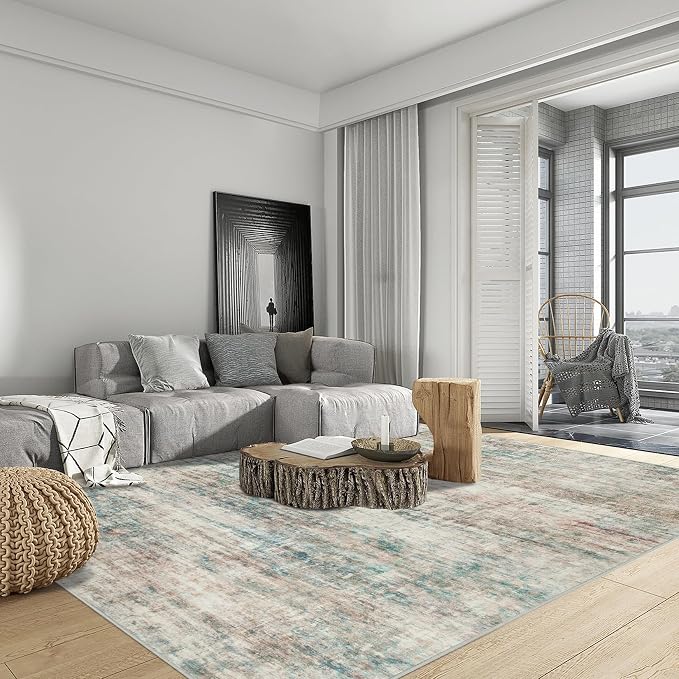 4x6 Area Rugs for Living Room: Washable Abstract Multi Color Badroom Carpet | - Image 3