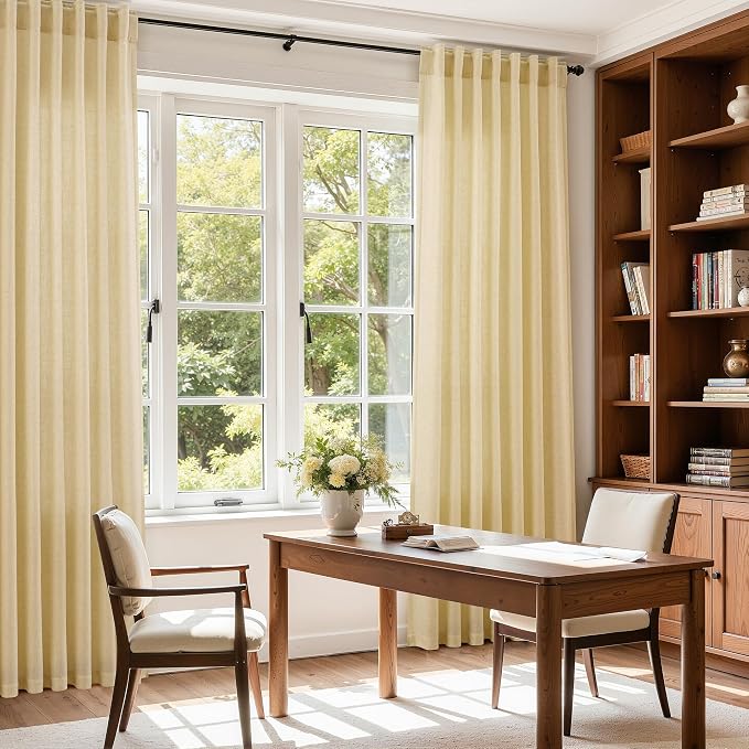 Extra Long 120 Inch Curtains for Living Room Cream Yellow Linen Modern - Image 6