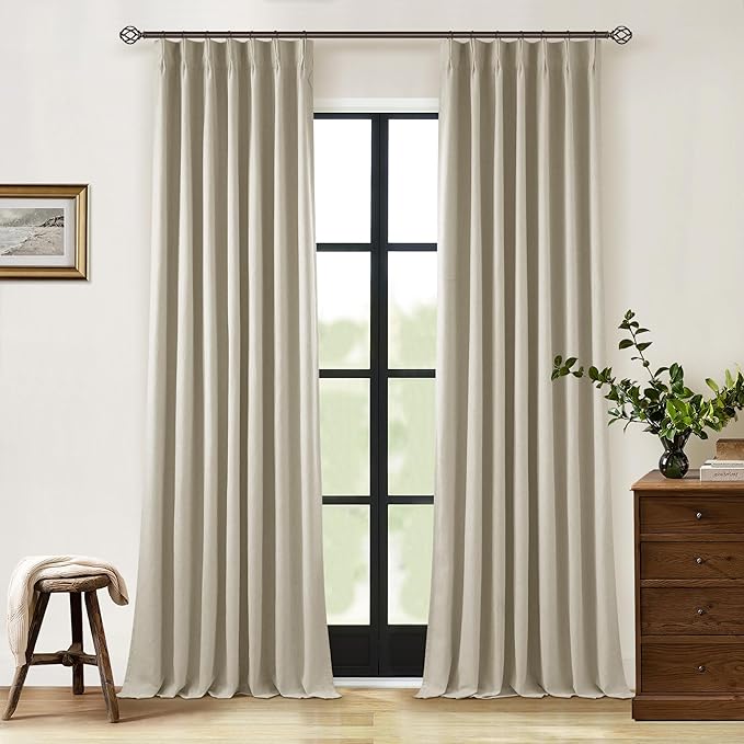 Burlywood Birch Blackout Pleated Linen Curtains 108 Inches Long 2 Panels | by Twodrapes