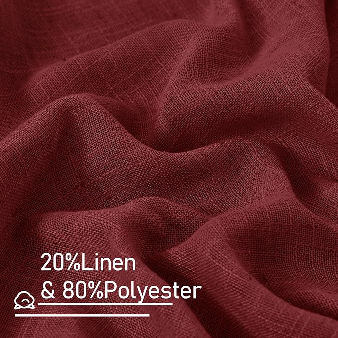 Burgundy Red Semi Sheer Linen Curtains 45 Inches Long, Light Filtering Panels - Image 3