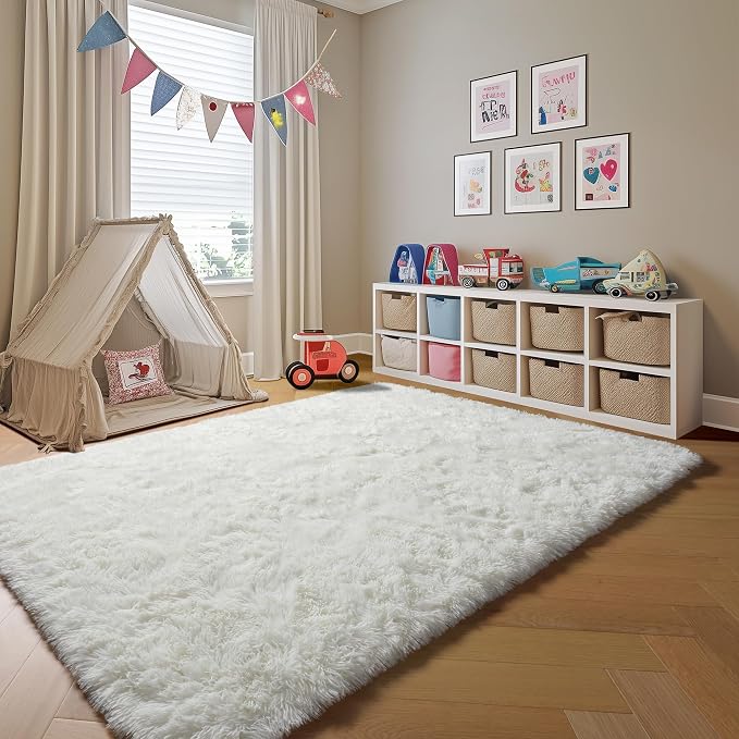 Cream White Area Rugs for Bedroom Living Room, Fluffy 4x6 Indoor Bedside Floor - Image 8