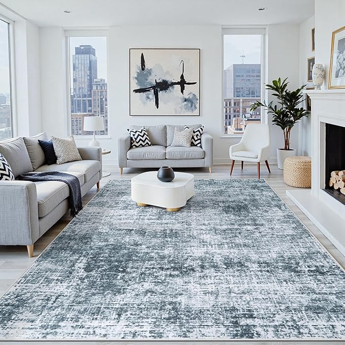6x9 Area Rug for Living Room Bedroom: Non-Slip Modern Light Slate Blue | by Oriannal