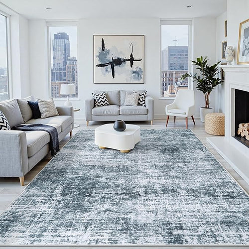 10x12 Area Rug for Living Room Bedroom: Non-Slip Modern Light Slate Blue | by Oriannal
