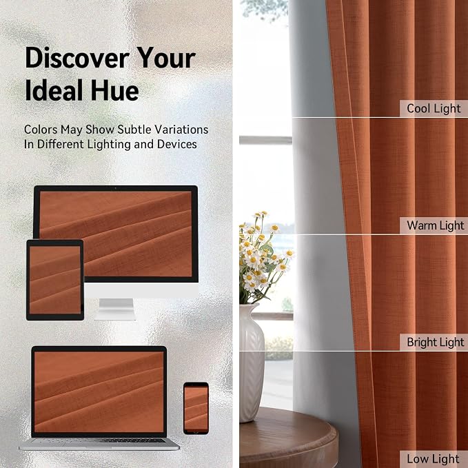 100% Blackout Linen Textured Curtains 90 Inch Long, Light Blocking, Thermal - Image 7