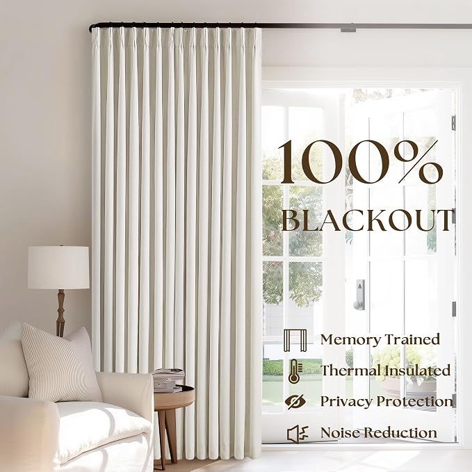 Natural Cream Linen Pinch Pleated Blackout 92 Inch Curtains - Image 3