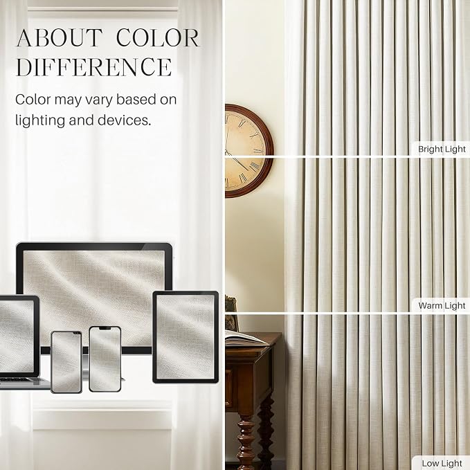 100% Blackout Pinch Pleated Linen Curtains 94 Inches Long - Image 9