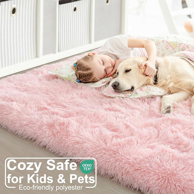 Amdrebio Pink Fluffy Plush Rug 5x7 - Image 4