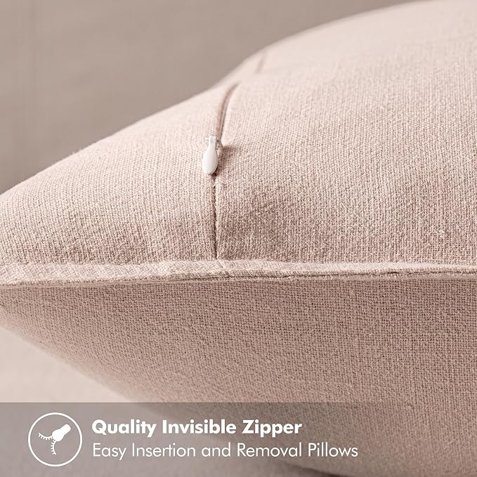 MIULEE Decorative Linen Euro Sham Pillow Covers 24x24 Light Pink | Boho - Image 3