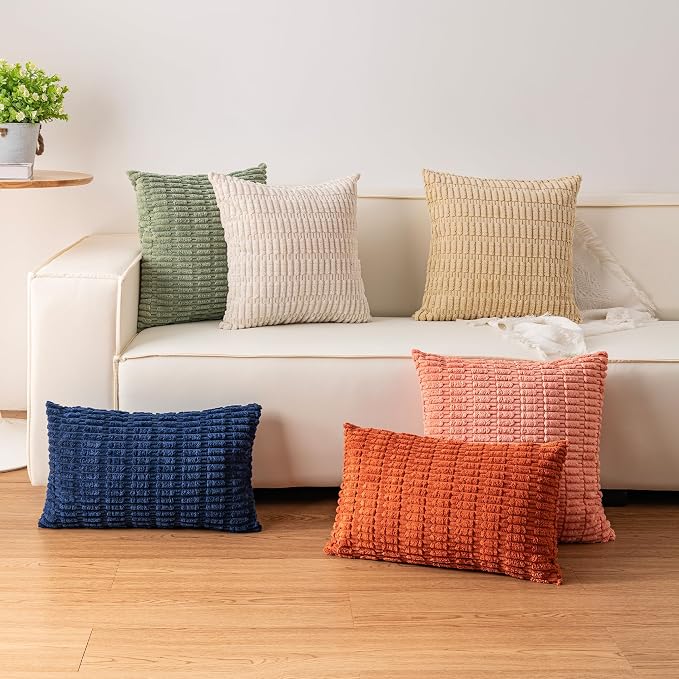 Aegero Pack of 2 Corduroy Decorative Throw Pillow Covers 20x20 Inch, Rust | - Image 4