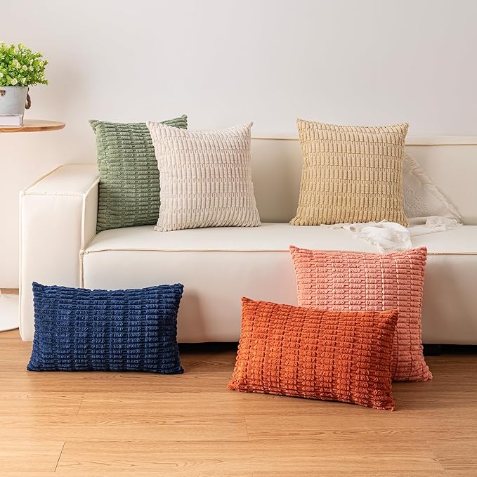Aegero Pack of 2 Corduroy Decorative Throw Pillow Covers 16x16 Inch, Rust | - Image 4