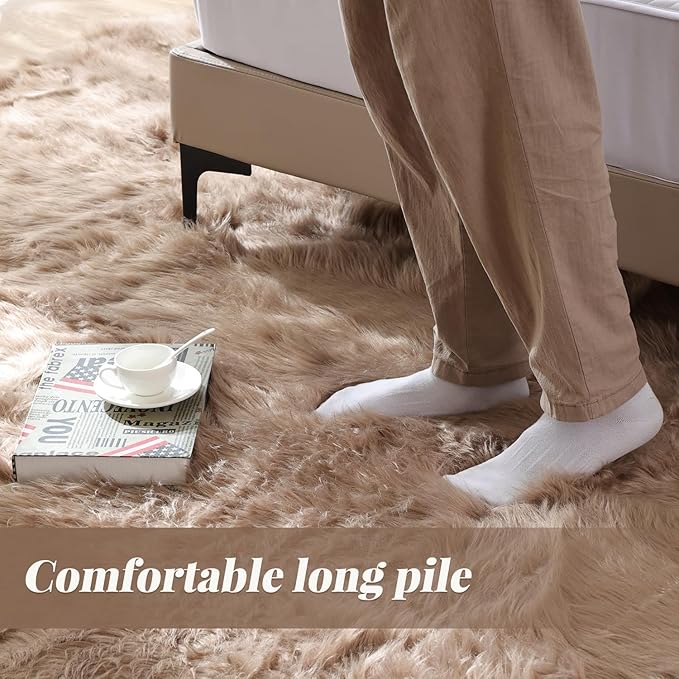 ORINOVA Beige Faux Sheepskin Fluffy Fur Rugs - Image 4