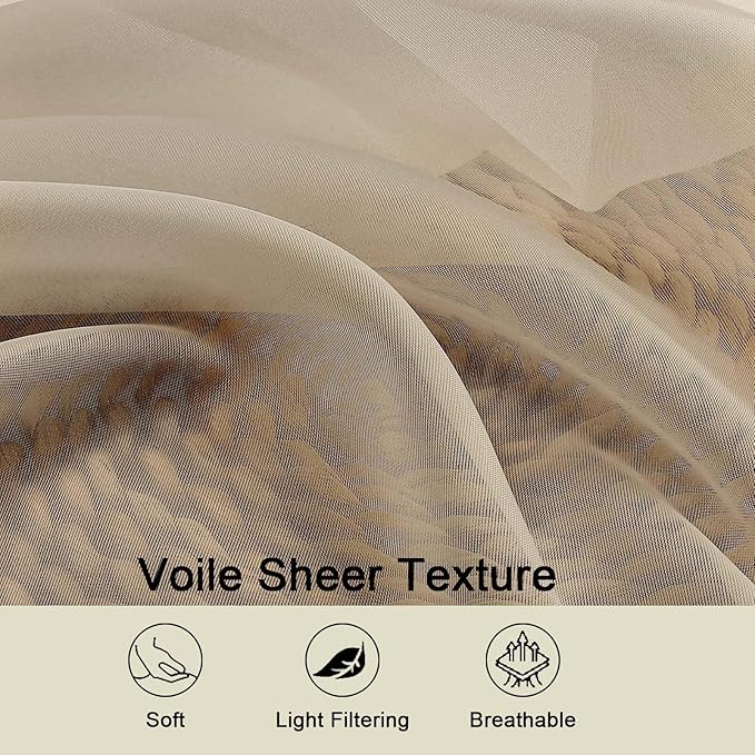Taupe Sheer Curtain for Bedroom Living Room 72 Inches Long 2 Panels Set - Image 3