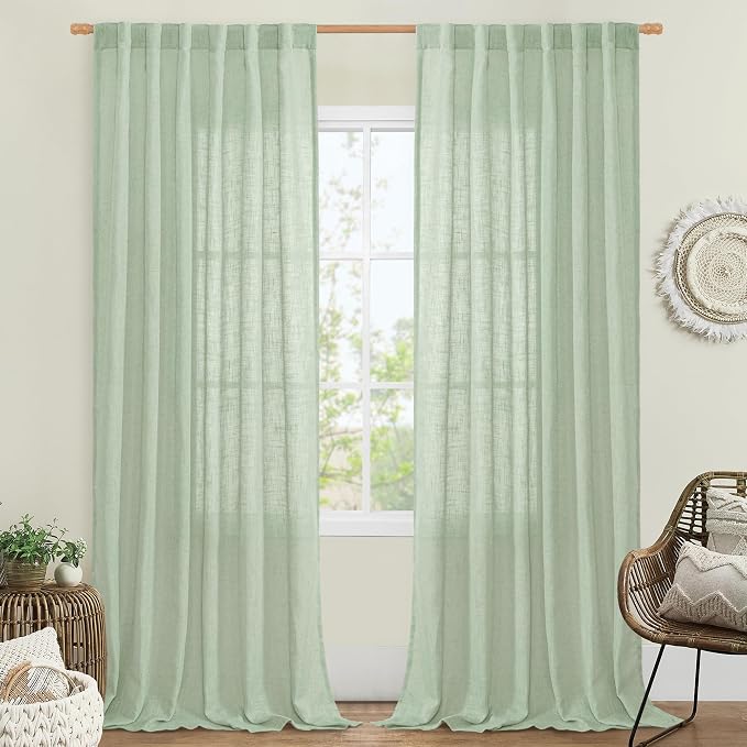 Sheer Linen Curtains for Living Room Bedroom 102 Inch Length | Light Filtering by LAMIT