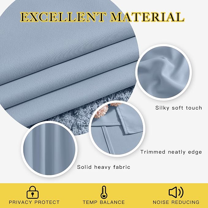 NICETOWN Blackout Vintage Blue Curtains 84 inches Long, Grommet Room Darkening - Image 3