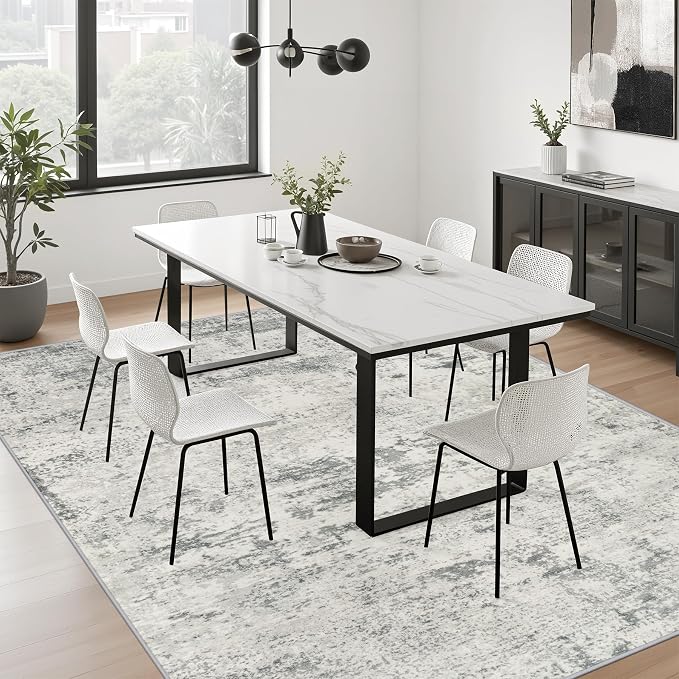 6x9 Area Rug Living Room: Modern Washable Indoor Soft Carpet Gray | - Image 4