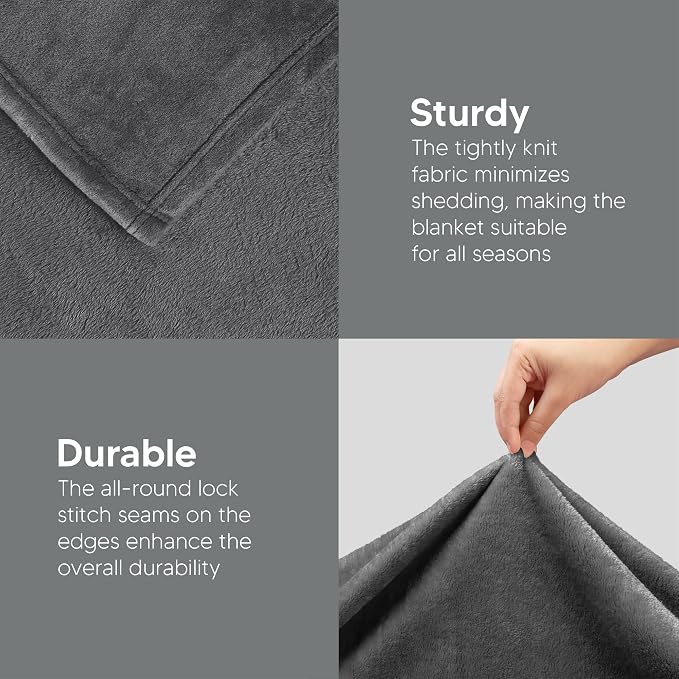 Utopia Bedding Soft Fleece Bed Blanket Throw XL Size Grey | Microfiber Plush - Image 7
