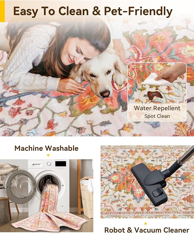 RELEANY Washable Area Rug, Square 4'x4', Water Repellent, Pet Friendly - Image 3