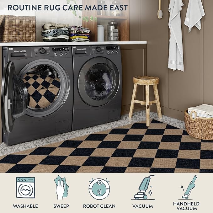 Lahome Colette Checkered Easy Jute Entry Rug, 3x5 Black Outdoor Patio Rug - Image 6