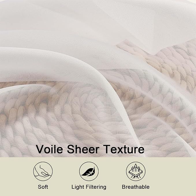 Ivory Sheer Curtains for Bedroom Living Room 90 Inches Long 2 Panels Set - Image 7