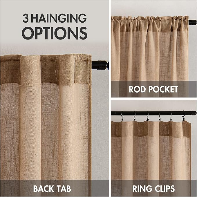 MIULEE Brown Linen Curtains 37x90 Inch Length 2 Panels - Image 3
