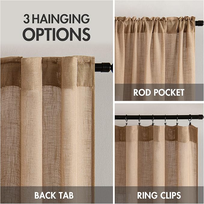 MIULEE Brown Linen Curtains 52x90 Inches Long - Image 3