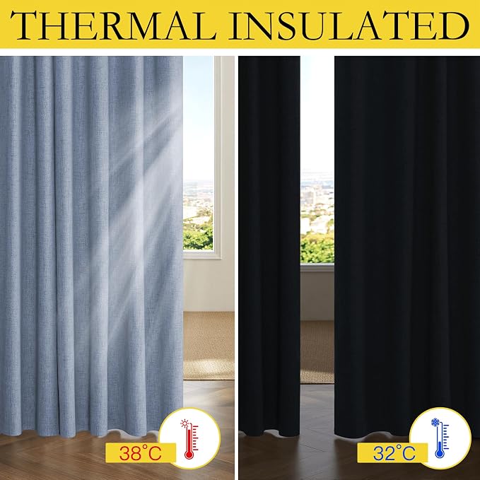 NICETOWN Stone Blue Vintage Linen 100% Blackout Curtains - Image 6