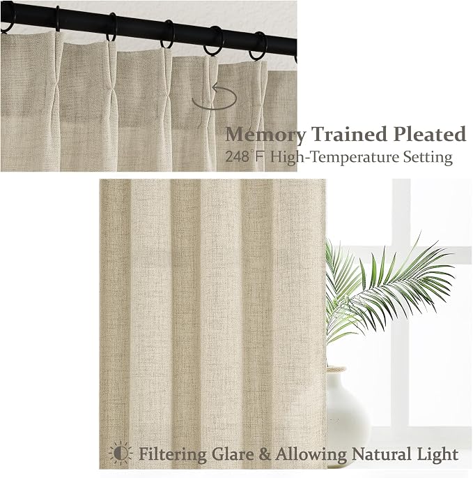 Extra Wide Linen Sheer Curtains 90 Inches Long 2 Panels Set - Image 3