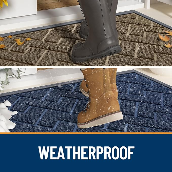 OLANLY Front Door Mat Outside 35x23, All-Season Absorbent Rubber Doormat | Blue - Image 3