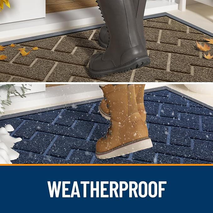 OLANLY Front Door Mat Outside 47x32, All-Season Absorbent Rubber Doormat | Black - Image 3