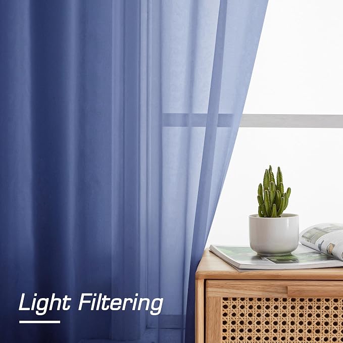 Blue Sheer Curtains 72 Inches Long 2 Panels Set, Transparent Light Filtering - Image 2