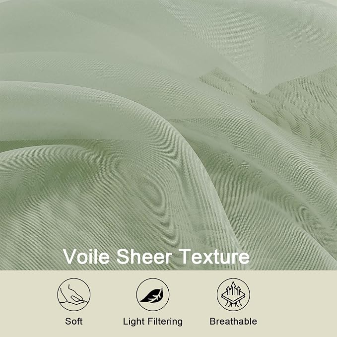 Sage Green Sheer Curtains for Bedroom Living Room 96 Inches Long 2 Panels - Image 3