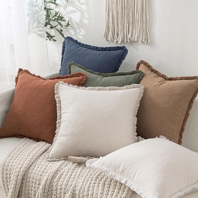 MIULEE Linen Decorative Euro Throw Pillow Covers Natural Beige 28x28 | Set of 2 - Image 6