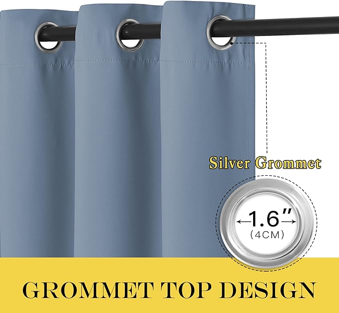 NICETOWN Blackout Stone Blue Curtains 63 inch Length - Image 2