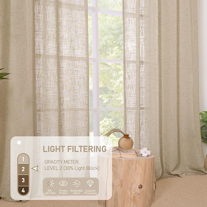 60 Inch Sheer Linen Curtains for Bedroom 2 Panels Set, 34 x 60 Inch - Image 4