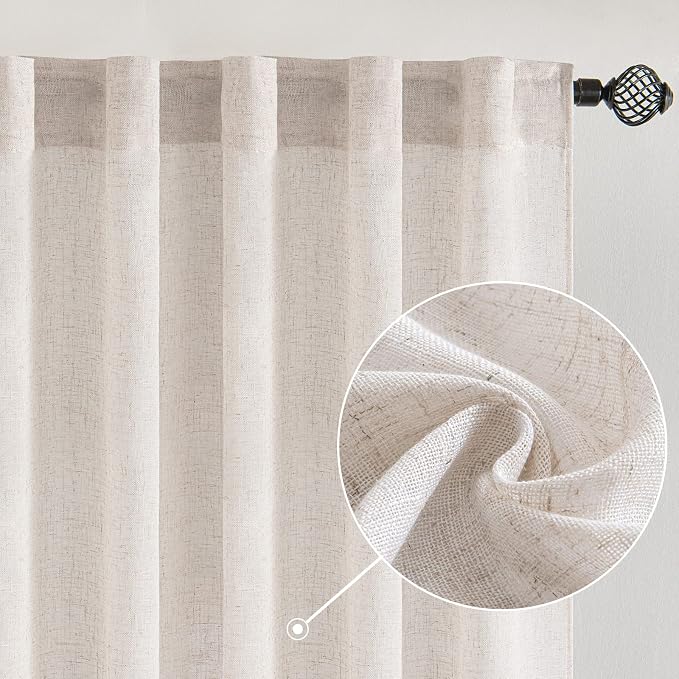 MIULEE White Linen Curtains 37x72 Inch Length 2 Panels by MIULEE