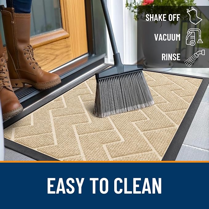 OLANLY Front Door Mat Outside 47x23, All-Season Absorbent Rubber Doormat | Beige - Image 6