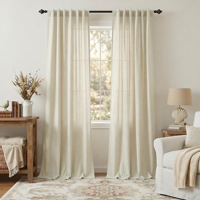Pitalk Birch Beige Linen Semi Sheer Curtains 84 Inches Long by Pitalk