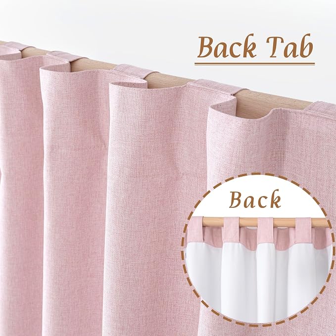 Pink 100% Blackout Linen Curtains 63 Inches 2 Panels - Image 6