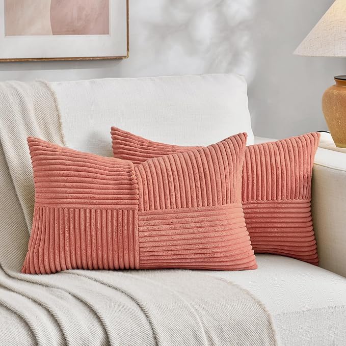 Fancy Homi 2 Packs Coral Lumbar Decorative Throw Pillow Covers 16x28 Inch by Fancy+Homi