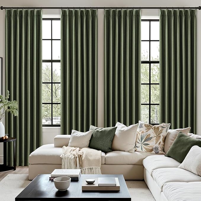MIULEE Olive Green Pinch Pleated 100% Blackout Linen Curtains 40x96 Inches | - Image 7